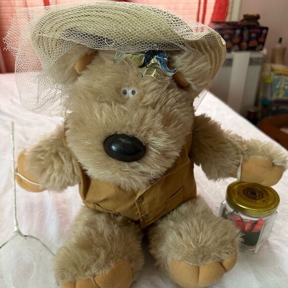 Other - Plush Bear with Hat and Vest Butterfly Collector Bees Vintage